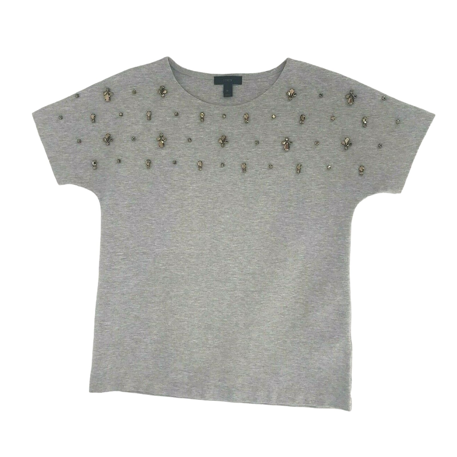 J. Crew Gray Rhinestone Jeweled Fleece Dolman Short Sleeve Top Womens Xs